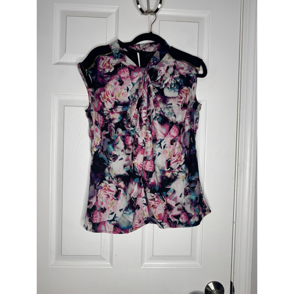 WORTHINGTON Galaxy‎ Color Round Neck Floral Sleeveless Blouse Size S Zippers